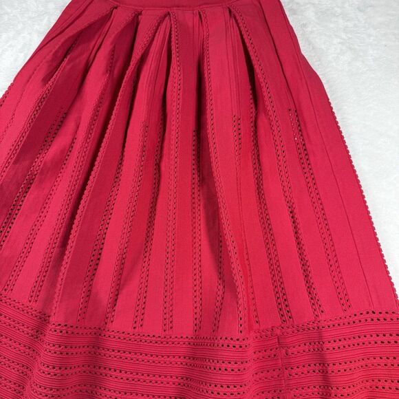 Maje Jubio Crochet Cut Out Midi‎ Skirt Red Pleated Womens Size 2 - Picture 7 of 10